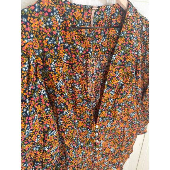 Free People Floral Peplum Top Boho Button Front XL - Picture 6 of 11